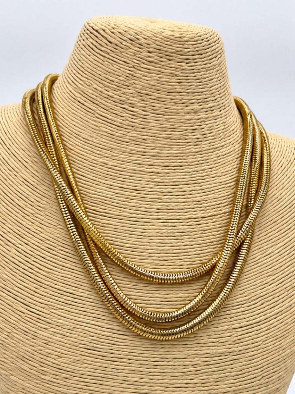 Gold Tone Multi Strand Snake Chain Necklace Layered Statement Jewelry